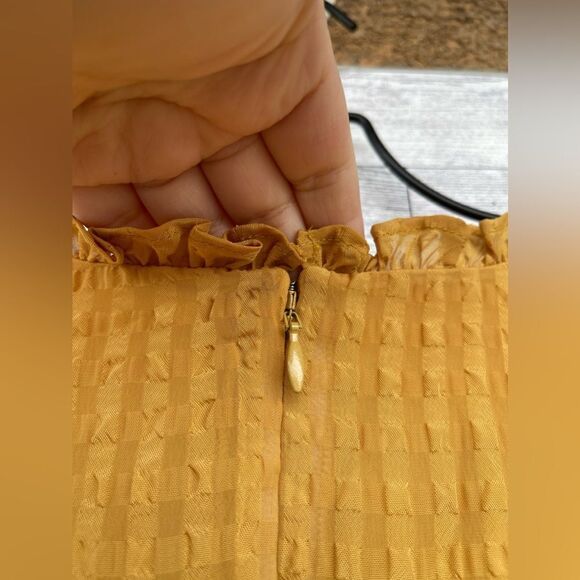 Rachel Parcell Mustard Yellow Ruffled Tiered Long Sleeve Maxi Dress Textured - Picture 10 of 15